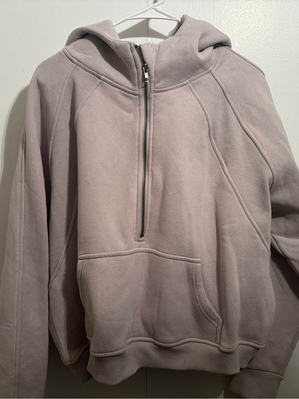 Pink Lily Half-Zip Hooded Sweatshirt- Tan